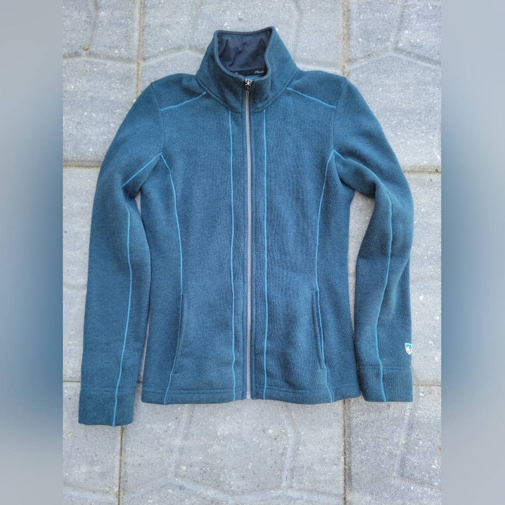 KUHL born in the mountains fleece lined full zip dark blue jacket sz small